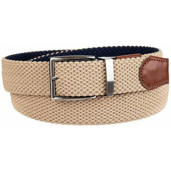 Tommy Bahama Men's Reversible Braided Stretch Belt (Khaki/Navy, L/XL)