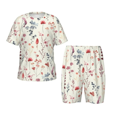 Luyuia Wildflower Watercolor 3 Print Girls  2-Piece Tie-Dye Pajama Set  Cute Summer Loungewear with Shirt and Tank Shorts Nightwear-XX-Large