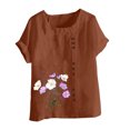 thumbnail image 4 of Olyvenn T Shirts for Women Graphic Cotton Linen Flower Print Tops Shirt Crewneck Tunic Multi Color Plus Size Tees with Button Coffee L, 4 of 4