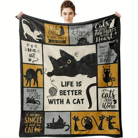 "Cats Love You" Fleece Throw Blanket Soft Warm and Perfect for Cuddling with Your Feline Friend