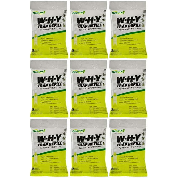RESCUE! Non-Toxic Wasp, Hornet, Yellowjacket Trap WHY Trap Attractant Refill - 2 Week Refill - 9 Pack