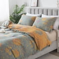 thumbnail image 1 of Orange Flower Pattern Grey Bedding Set Grey King Size 3Pcs Duvet Cover Set, 1 of 9
