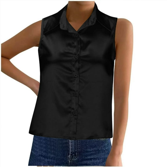 BSDJILFG Womens Camisoles Casual Solid Color Button Down Lapel Vest Shirts Tank Tops Satin Silky Blouse Loungewear Sleepwear Blouse S-3XL