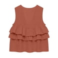 thumbnail image 4 of CYMMPU Women's Deep V Tiered Multi Ruffle Sleeveless Linen Tank Top, Flowy Loose Fit Boho Vacation Camisole Brown XL, 4 of 6