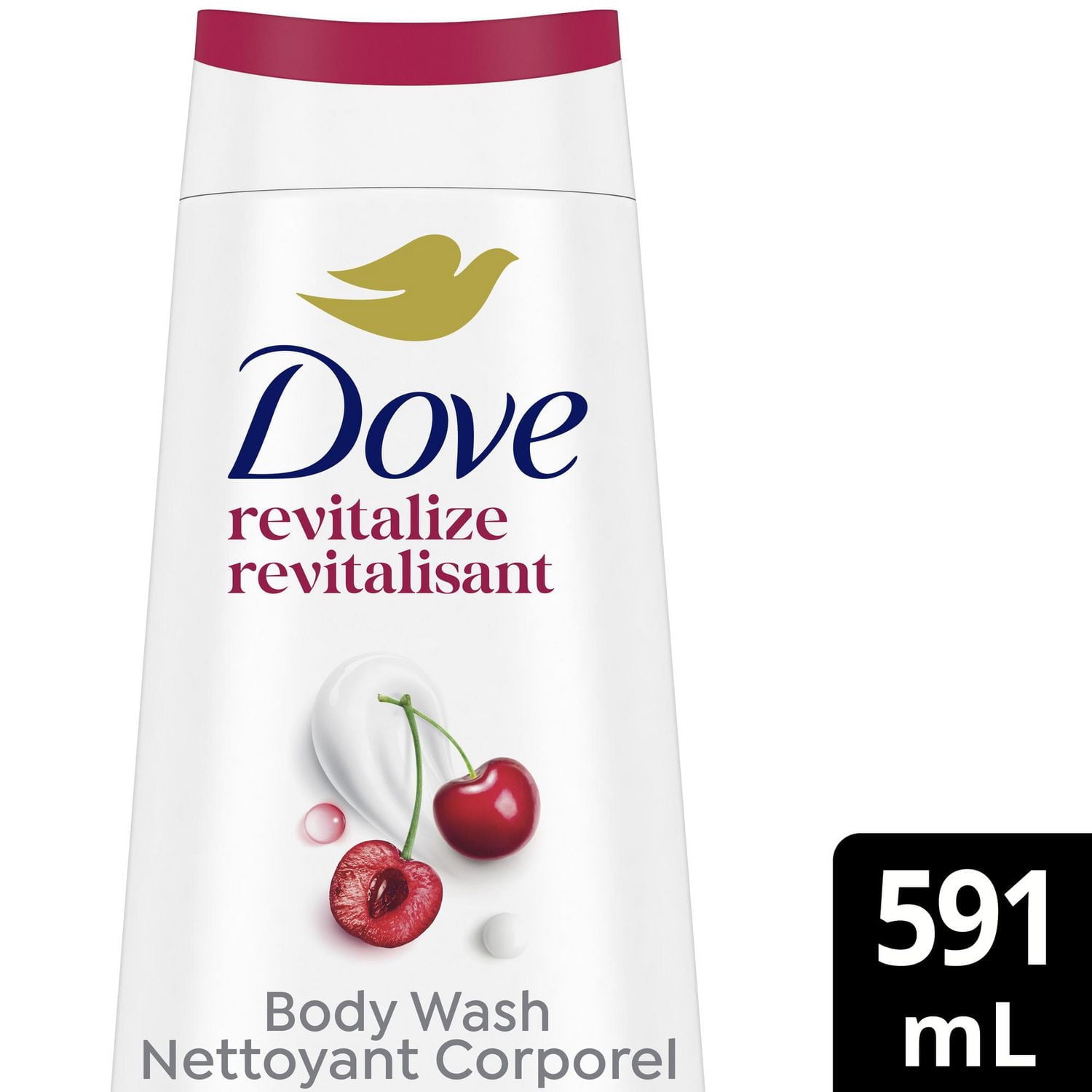Dove Nettoyant Corporel Pour une Peau Douce et Hydratée Pendant 24h Revitalisant Cerise et Lait de Chia - Sans Sulfates Sans Parabènes 591 ml 591ml