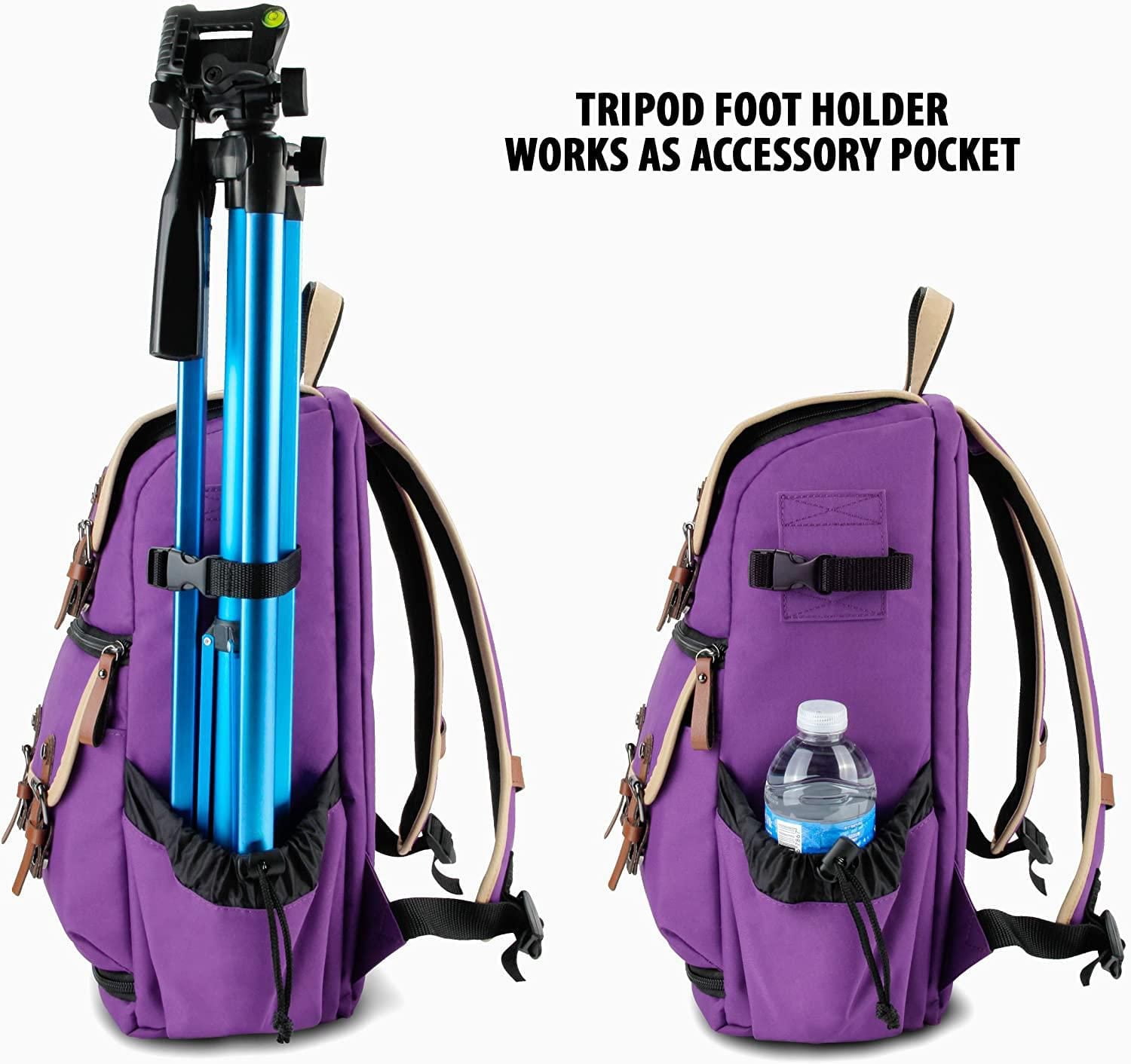GOgroove DSLR Camera Backpack (Mid-Volume Purple) with Tablet Compartment, Customizable Dividers for Storage, Tripod Holder and Weatherproof Rain Cover - Compatible w/Canon, Nikon, Olympus and More