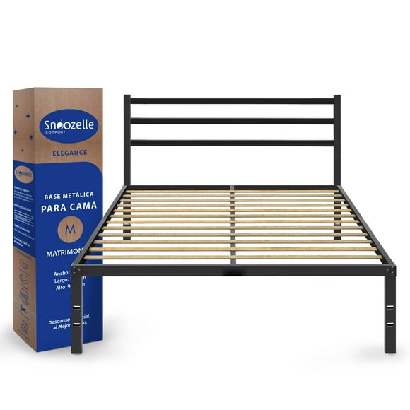 Magma Life Base de Cama Matrimonial con Cabecera de Metal Resistente, Plataforma con Espacio de Almacenamiento, Fácil Armado, Soporte Antideslizante para Colchón, Diseño Moderno y Duradero
