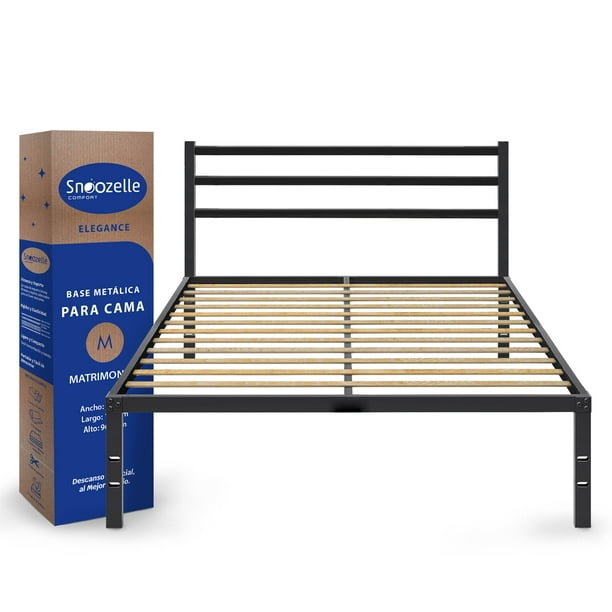 Magma Life Base de Cama Matrimonial con Cabecera de Metal Resistente, Plataforma con Espacio de Almacenamiento, Fácil Armado, Soporte Antideslizante para Colchón, Diseño Moderno y Duradero