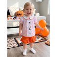 thumbnail image 3 of BemeyourBBs Toddler Baby Girl Halloween Outfit Baby Girls Summer Fall Clothes 12 18 24 Months 2 3 4 5 Years Cute Ghost Embroidery Puff Short Sleeve Doll Collar Plaid Shirt and Ruffled Shorts Set, 3 of 9