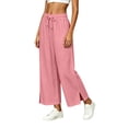 thumbnail image 4 of Luvrsol Flowy Pants for Women Plus Size Wide Leg High Waist Breathable Casual Slacks with Side Pockets S-2XL, 4 of 7