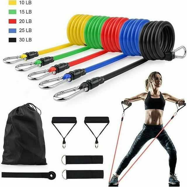 Stackable Resistance Bands Set 11 In 1 Up to 100lbs, with 5 Elastic Gym Bands, Handles, Ankle Strap, Door Anchor & Carry Bag