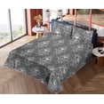 thumbnail image 4 of Ambesonne Gothic Fitted & Flat Sheet with Shams 4 Pcs Set, Achromatic Skulls Flowers, Queen, Charcoal Grey and White, 4 of 5