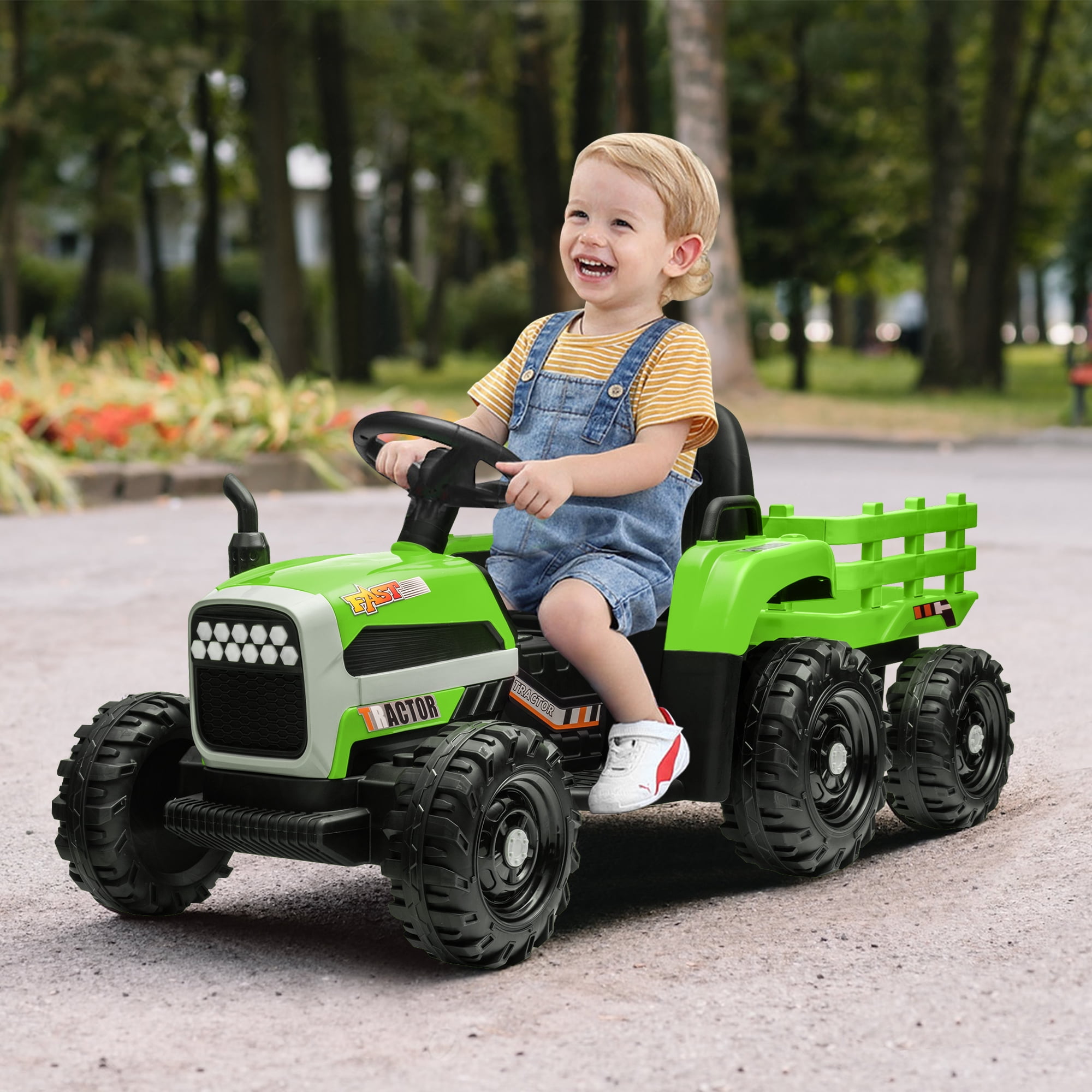 Kepooman Ride on Tractor with Trailer, 12V Battery Powered Electric Tractor Toy w/Remote Control,electric car for kids, Green Kepooman Ride on Tractor with Trailer, 12V Battery Powered Electric Tractor Toy w/Remote Control,electric car for kids, Green