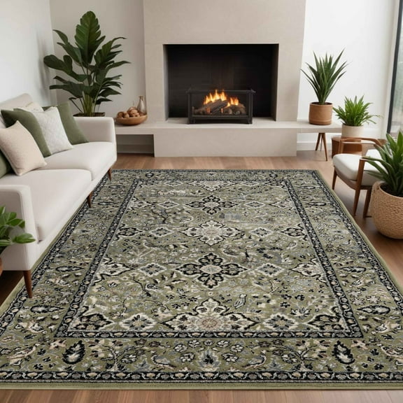 BNM Radcliffe Traditional Floral Medallion Indoor Area Rug, 6' x 9', Green