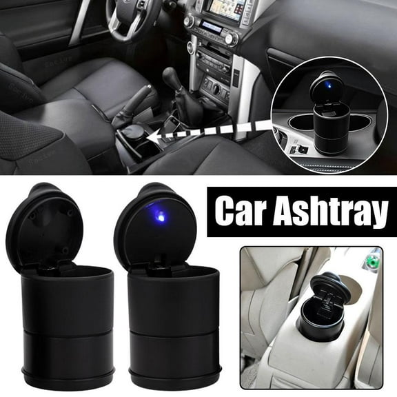 FurNest Car Ashtray with Lid,Smokeless Ashtray, Mini Car Trash Can,Portable Ashtray for Car,Detachable Stainless Steel Ash Tray with Lid and LED Blue Light for Most Car Cup H