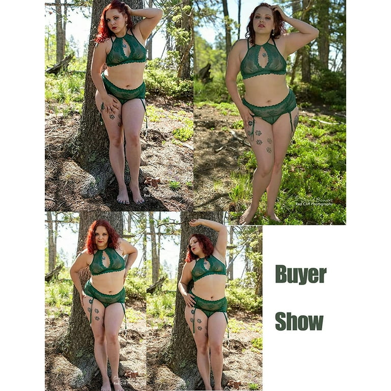 Avidlove Women Plus Size Lingerie with Garter Belt Floral Lace Bra and  Panty Set Halter Sexy 3 Piece Underwear Sets 