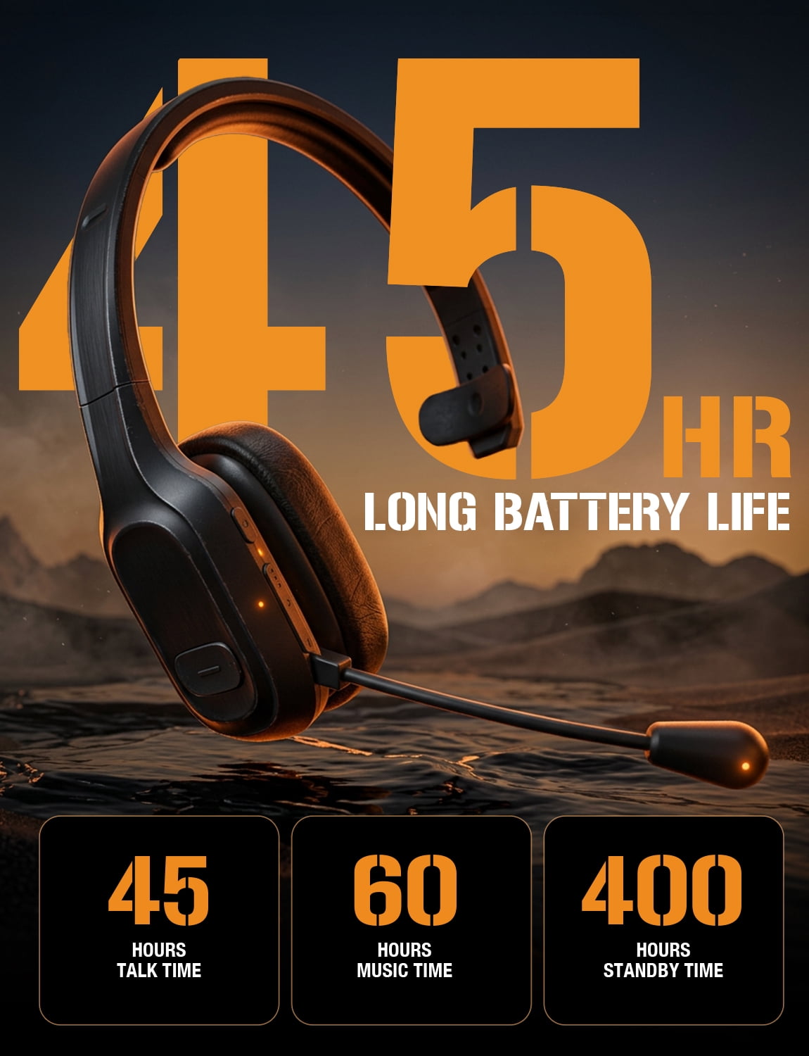 ToughTested PROCOMM 724 Wireless Bluetooth Headset with Microphone, Noise-Reducing Mic, HD Audio, Lightweight Design, Up to 45 Hours Talk Time, 5-Year Warranty