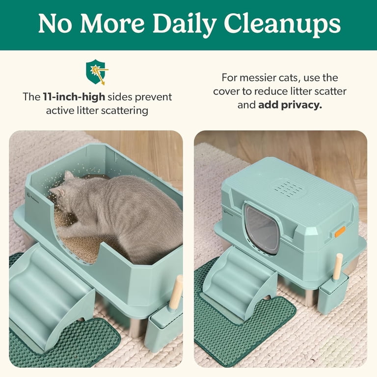 PetCove XL Stainless Steel Cat Litter Box with Lid  Enclosed Metal Litter Box for Indoor Cats with Odor Control & Privacy  Green