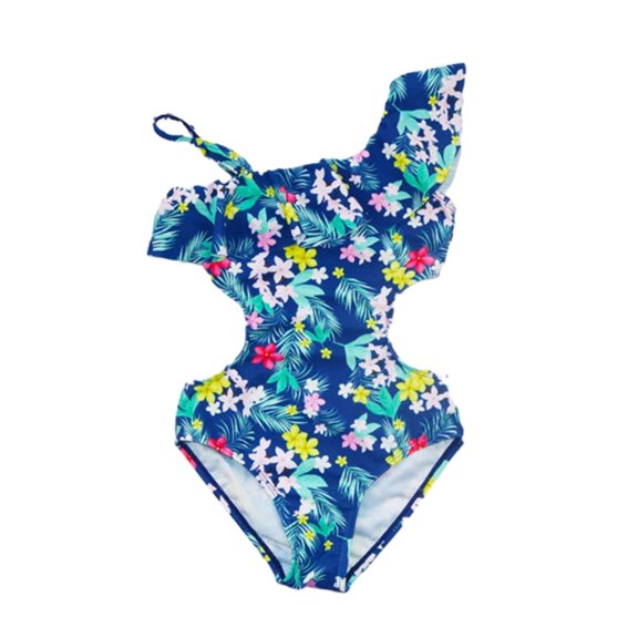 GYRATEDREAM Girls One Piece Swimsuits One Shoulder Ruffle Bathing Suit Hawaiian Summer Swimwear for Girls