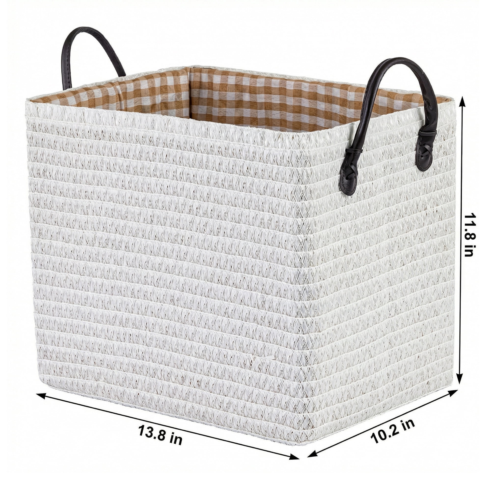Unique Bargains Compactable Woven Storage Basket Storage Bin White 13.8*10.2*11.8in