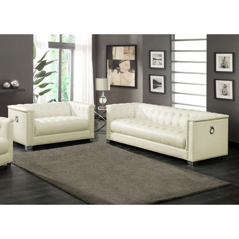 Coaster Chaviano 2 Piece Tufted Faux Leather Sofa Set in White