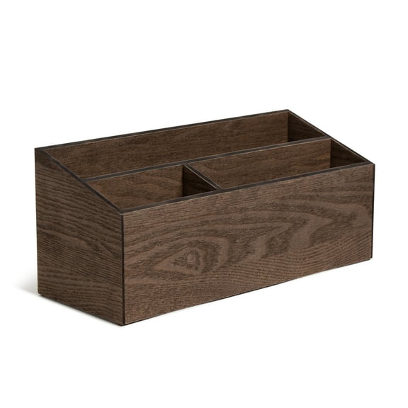 U Brands Wooden Desk Storage Bin, Dark Brown Wood, 3 Compartments, 5393U