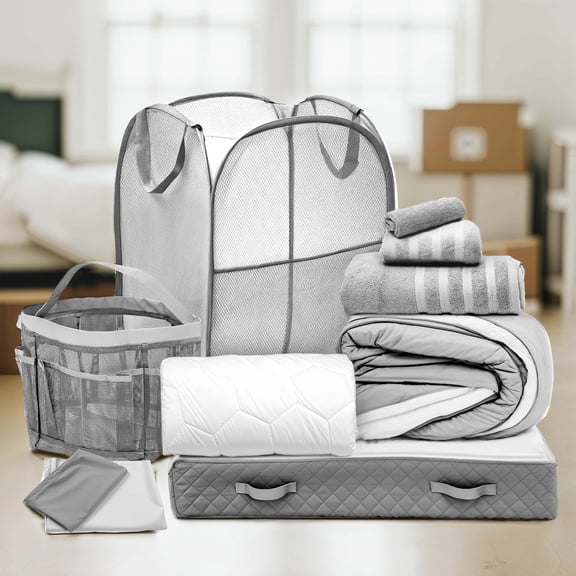 Virtu College Dorm Room Essentials Complete Set, Twin XL Comforter Set, Dorm Bedding, Twin Xl Bed In a Bag Comforter Set with All Dorm Accessories and Bedding, Grey