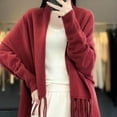 thumbnail image 5 of CoCoMangos Women Knit Pashmina Shawl Wrap Open Front Batwing Long Sleeve Cardigan Sweaters with Tassel Winter Warm Chunky Cape, 5 of 7