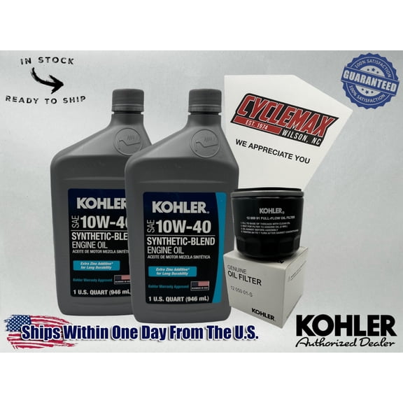 Cyclemax 10W-40 Semi Synthetic Oil Change Kit fits Kohler Lawnmower Engines