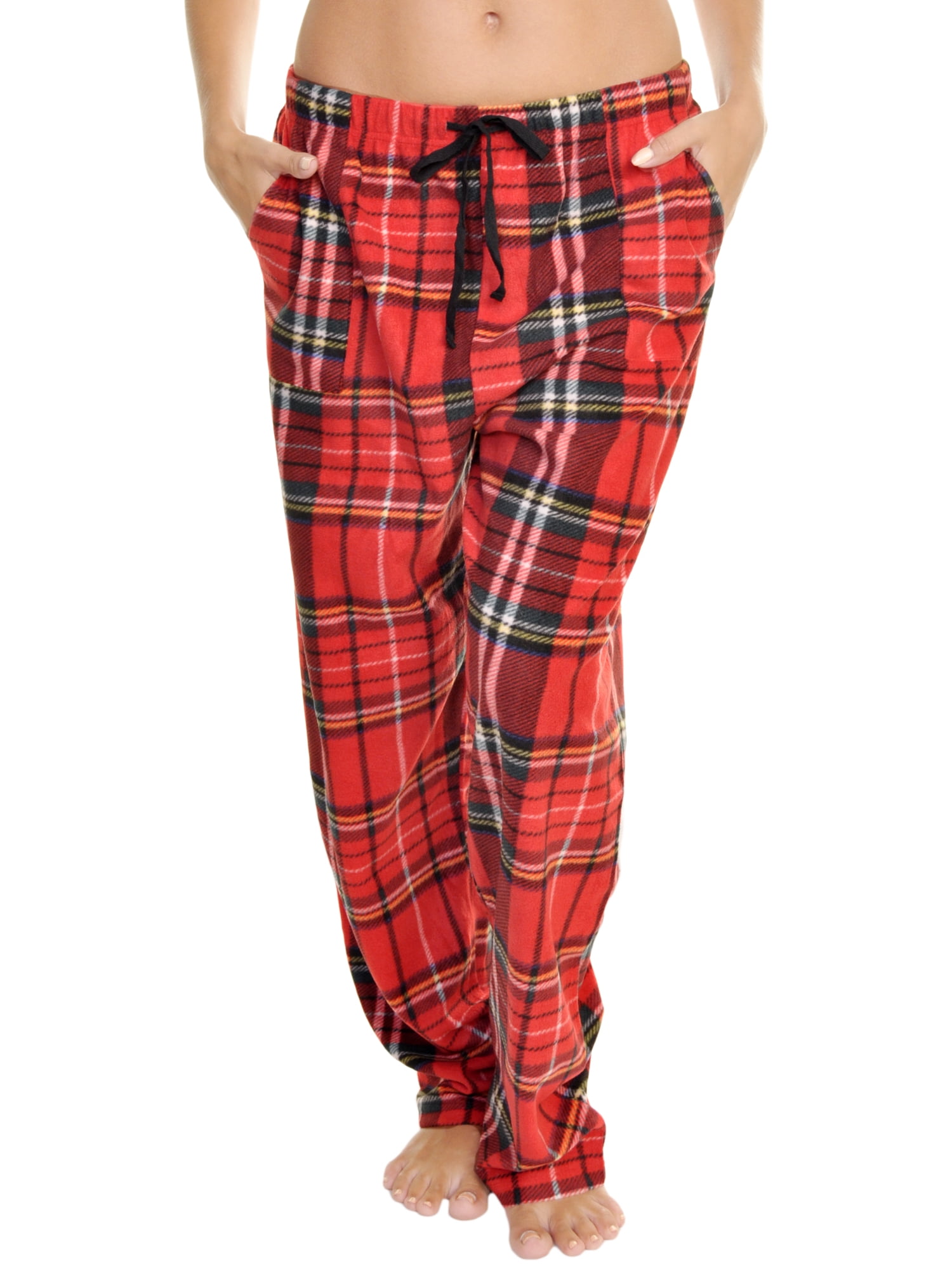 Angelina Women's Cozy Fleece Plaid Pajama Set - Drawstring Waist & Pockets