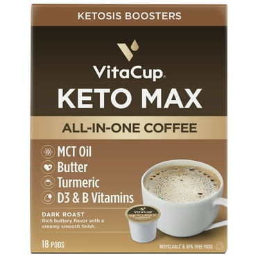 VitaCup Keto Max Organic Coffee Pods Compatible with Keurig K-Cup Brewers, 18 Ct