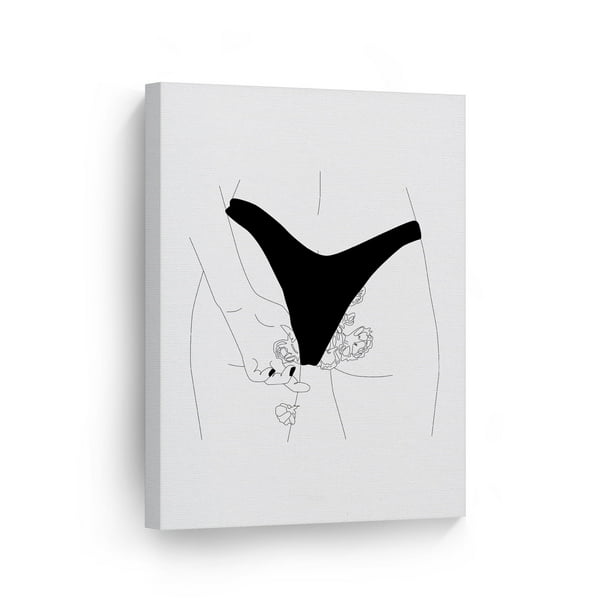 Smile Art Design Black And White One Line Minimalism Art Sexy Woman S Butt And Flower Drawing