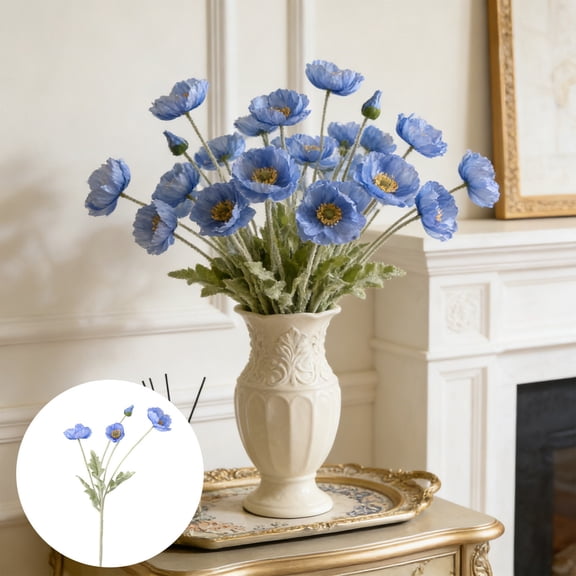 Artificial Silk Flower Stems, 4 Heads Fake Flowers, Lifelike Touch Flowers, Floral Arrangement Stems for Home Wedding Party Decor Blue
