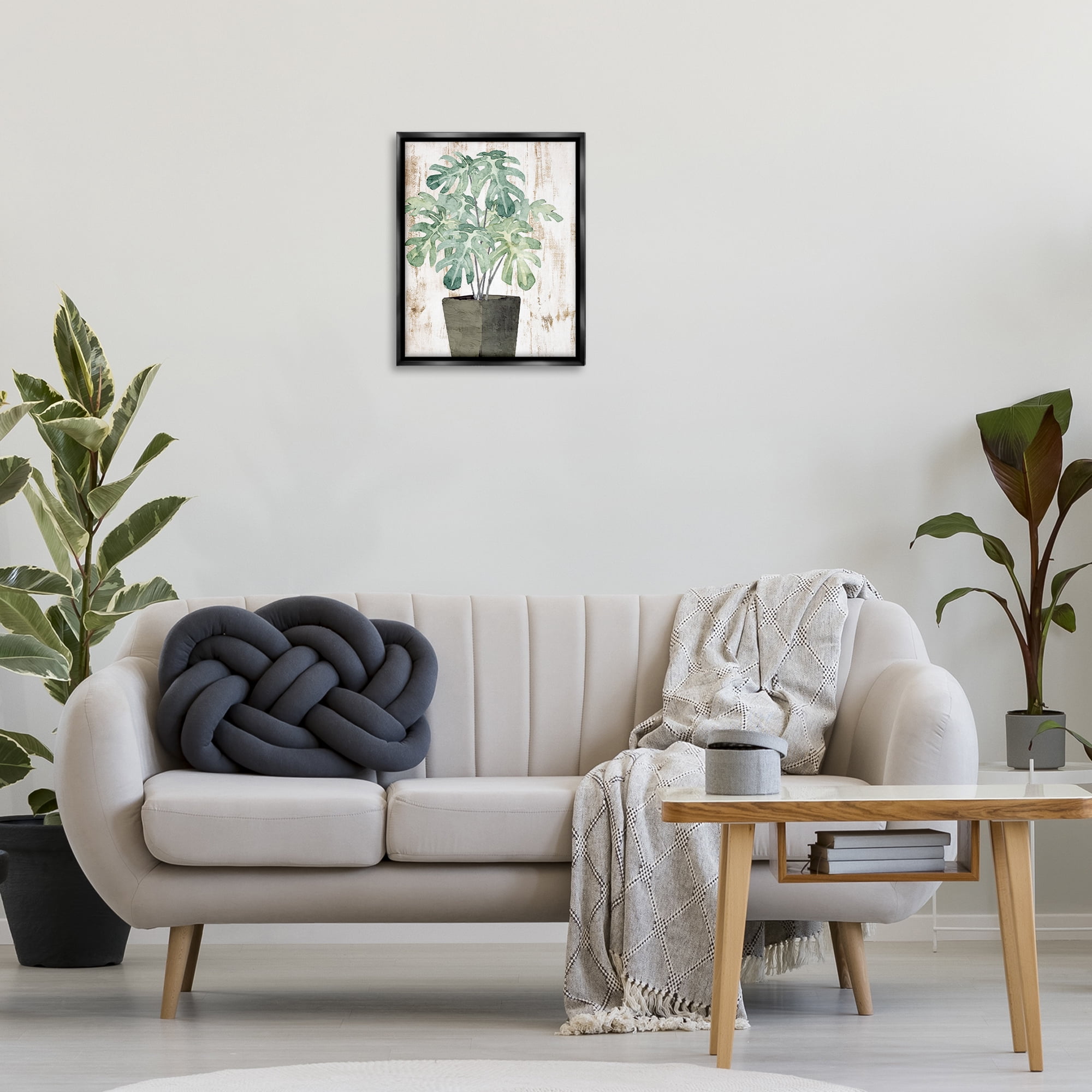 Stupell Industries Flower Pot Greenery Botanical & Floral Painting Black Floater Framed Art Print Wall Art, 17 x 21