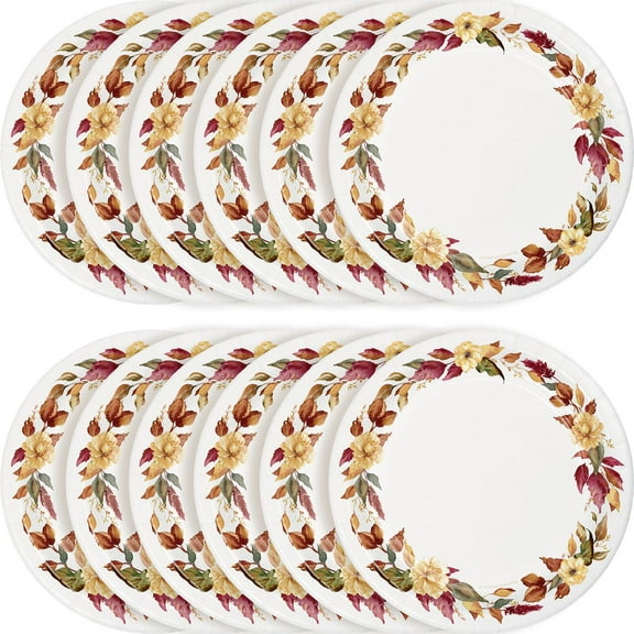Way To Celebrate Traditional Luncheon Thanksgiving Multicolor Round Disposable Paper Plates, 7 Inch, 12 Count
