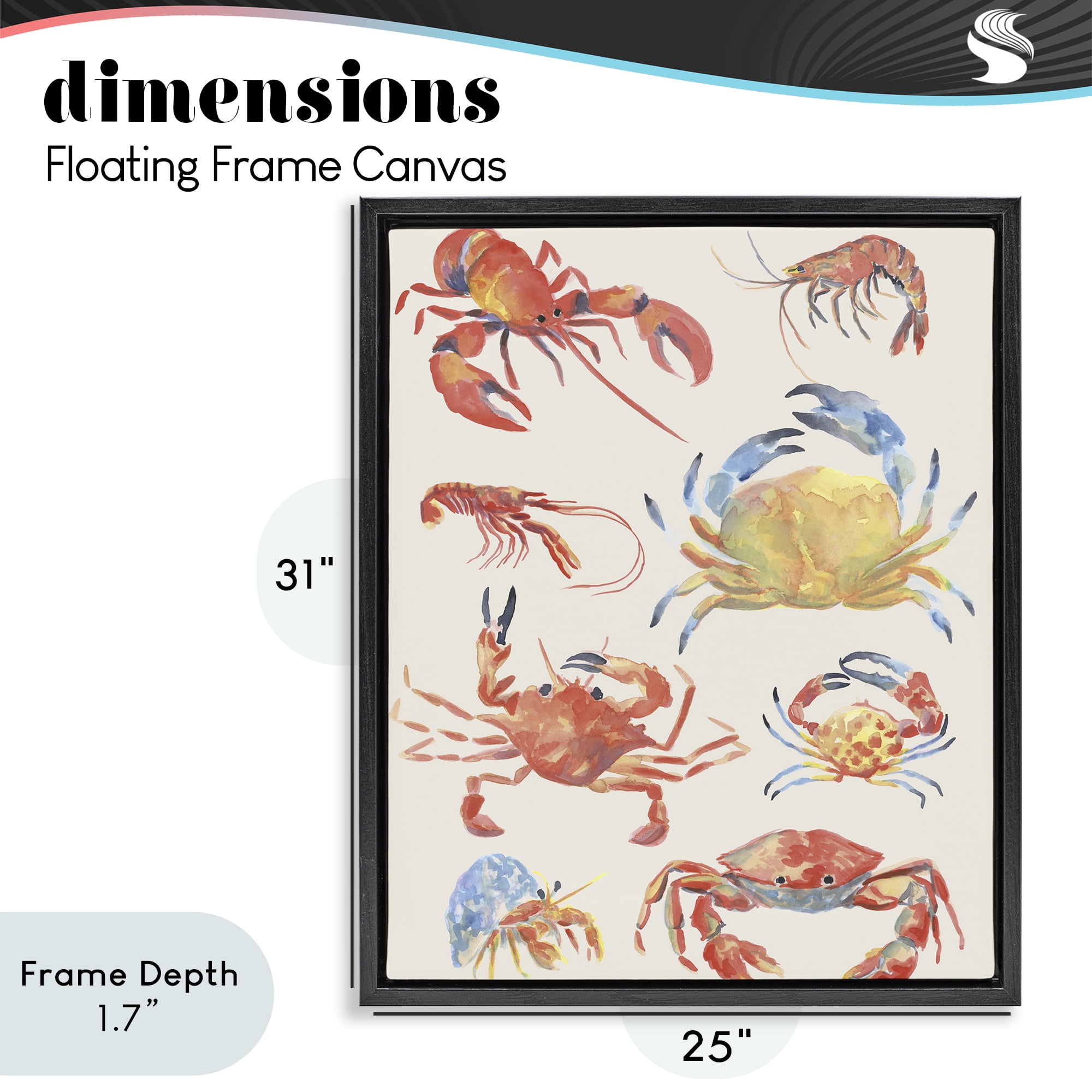 Stupell Industries Crab & Crustacean Collection Black Framed Floater Canvas Wall Art, design by June Erica Vess