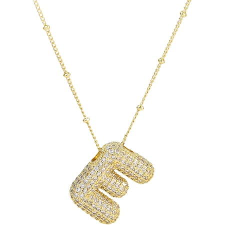 Bubble Letter Necklace Gold Initial Necklaces for Women - 14K Plated Chunky Necklace Dainty Jewelry for Women A-Z