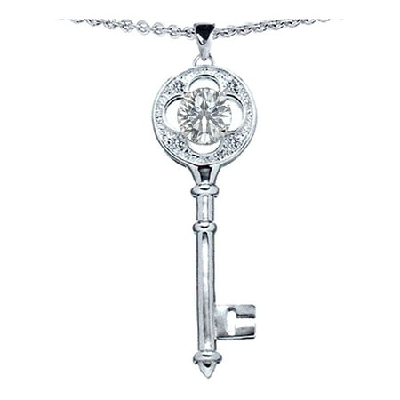 Round Key Pendant Star K Key To My Heart Pendant Necklace 7mm Round Genuine White Topaz in Sterling Silver ()