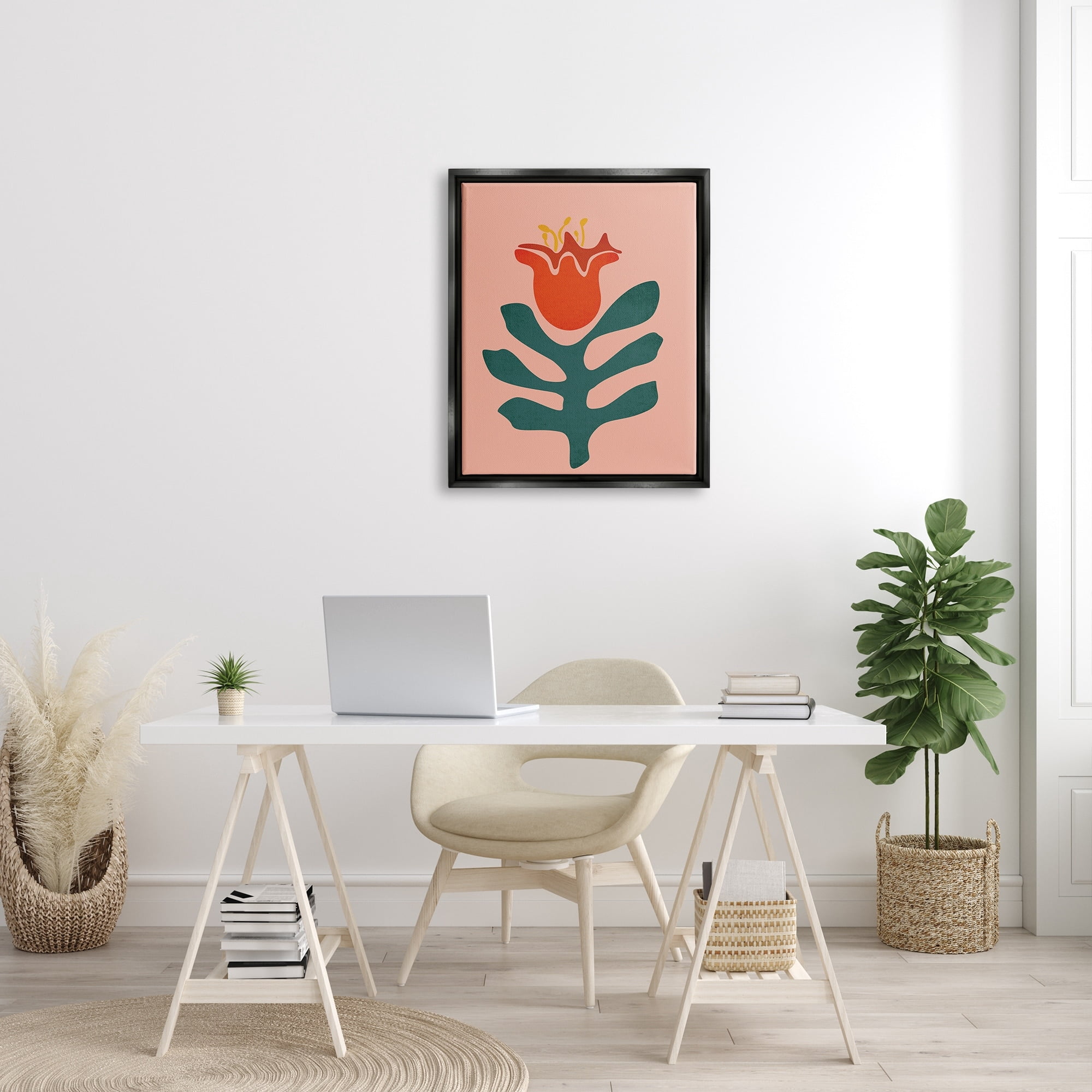 Stupell Industries Modern Tulip Flower Bud Abstract Cutout Shapes Graphic Art Jet Black Floating Framed Canvas Print Wall Art, Design by JJ Design House LLC