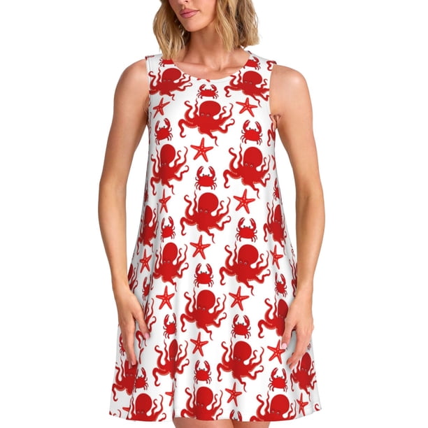 Balery Octopus Vestidos de verano para mujer con estampado: vestido holgado sin mangas, vestido playero informal y cómodo para días calurosos.