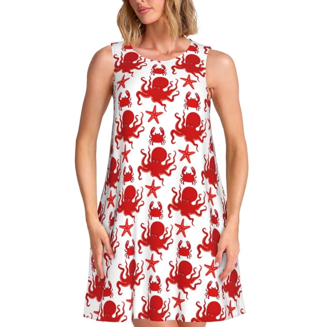 Disketp Octopus para Vestido sin Mangas para Mujeres, Vestidos de Verano para Mujeres, Casual y Holgado para la Playa
