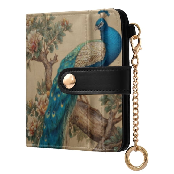 Qxltty Elegent Peacock Ladies Wallet Rfid Slim Thin Compact Credit Card Women Wallet Zipper Coin Pocket and ID Window for Female Gifts