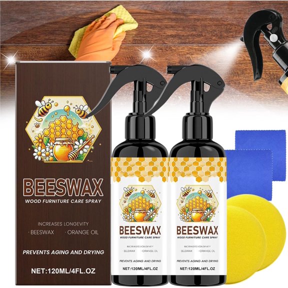 2PCS Beeswax Spray Furniture Polish, 2025 New Natural Beeswax Care Spray & Restorer, Bees Wax for Wood Polish, Wooden Furniture Floors and Kitchen Cabinets Conditioning