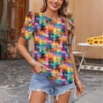 thumbnail image 4 of DDAPJ pyju Womens Puff Short Sleeve Tunic Tops Floral Summer Shirt Loose Fit Crewneck Pullover Blouse Lightning Sales of The Day Multicolor L, 4 of 8