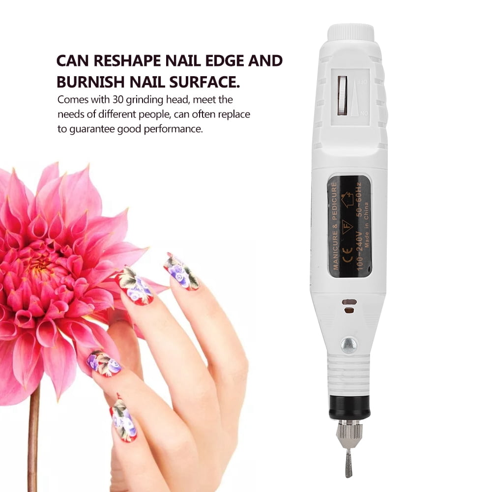 Riousery Professional Electric Manicure Nail Toe Drilling Machine with 30Pcs Grinding Head Set, High Speed Portable Efile for Acrylic Nails and Gel Polish Removal, 100-240V White (8.6 inches / 22 cm)