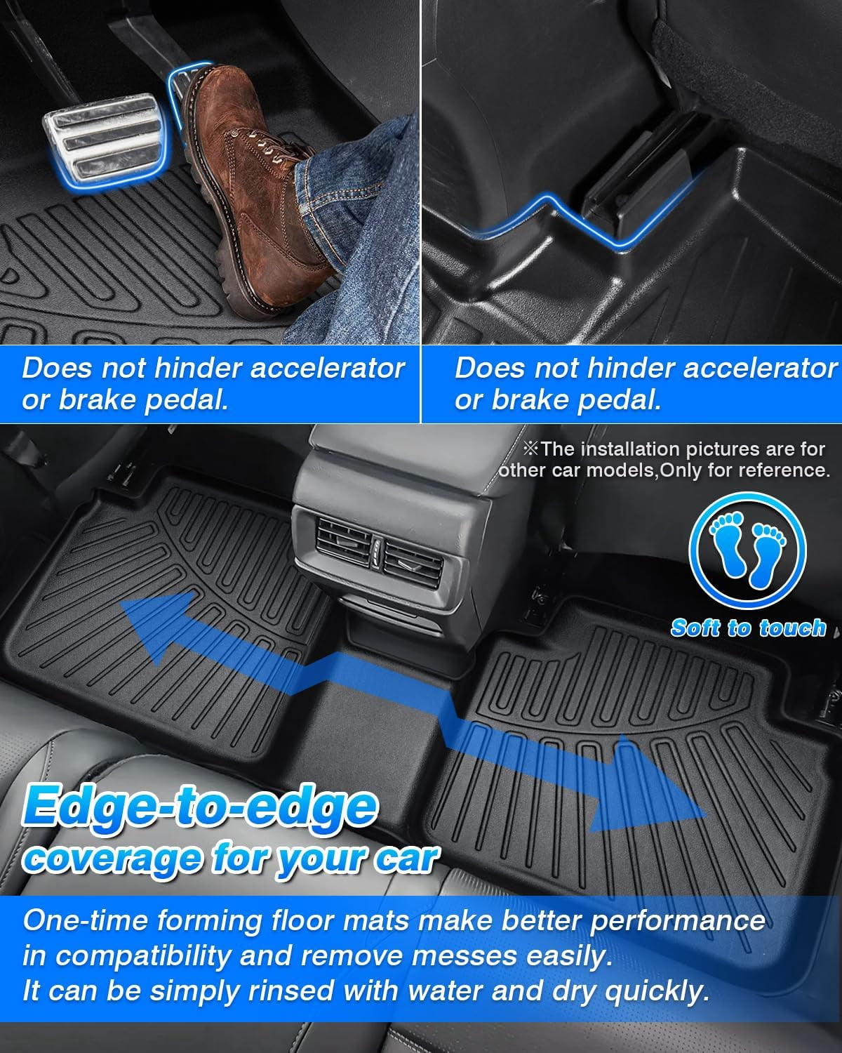 Canvcle Floor Mats and Cargo Liner Fit for Hyundai Kona 2024 2025 (No Electric Model) Limited | N Line | SE | SEL Accessories All Weather TPE 1st & 2nd Row Car Rear Trunk Mats