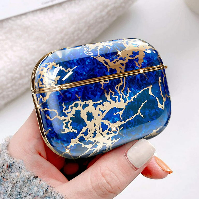 Nagebee Case for AirPods, Glossy Stylish, 360° Protective, Gold Glitter  Cute Cover Carrying Case Girls Women with Keychain Compatible with Apple  AirPods 1st/2nd (Marble Design Dark Blue) 