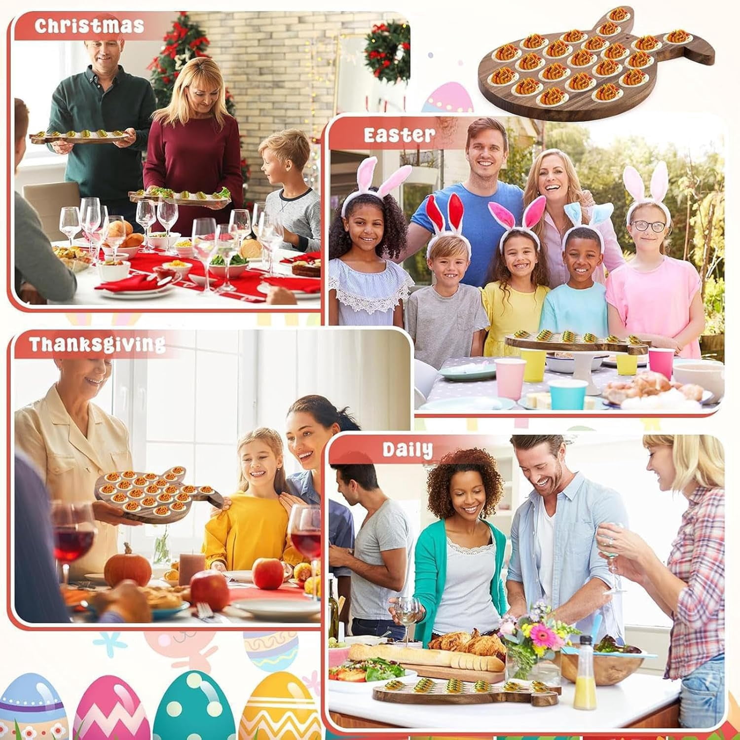 Deviled Egg Platter Easter - 39x26.5cm 21-Hole Bunny Container, Deviled Egg Tray, Festive Candy Holder | Home Cooks Party Hosts Entertaining Uses(Q)