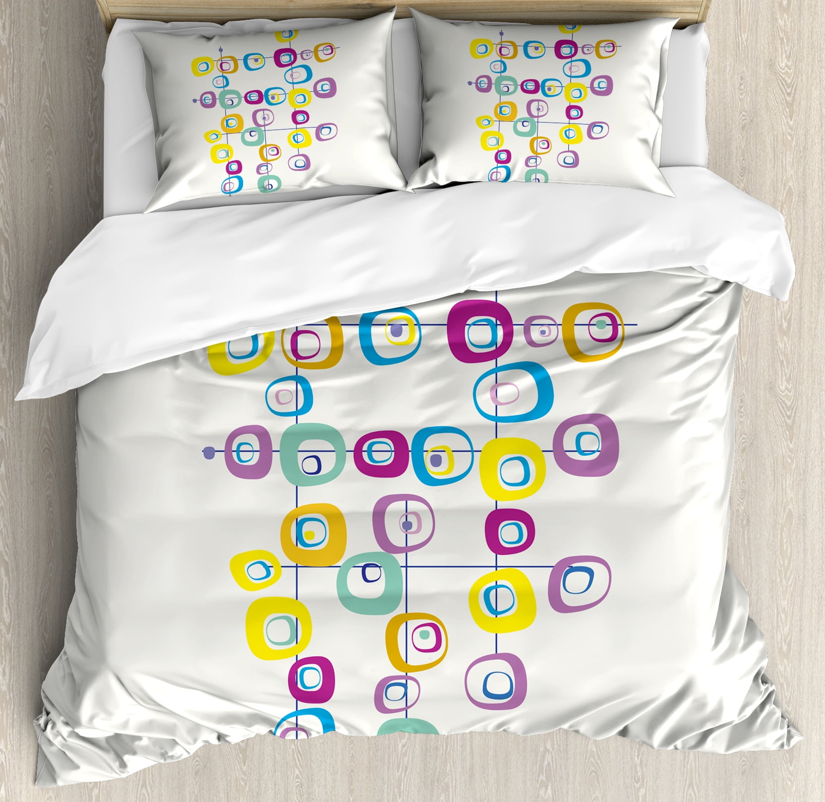 Mid Century Duvet Cover Set Hippie Artistic Squares On