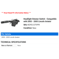 thumbnail image 2 of Headlight Dimmer Switch - Compatible with 2003 - 2005 Lincoln Aviator 2004, 2 of 2
